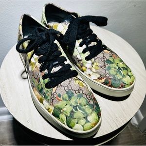 GUCCI MEN'S BLOOM PRINT SUPREME GG GREEN CANVAS LOW TOP SNEAKERS SHOES Size 12